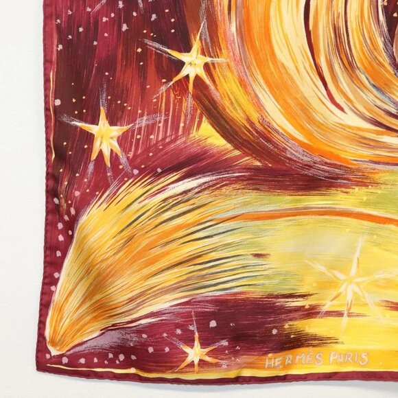 HERMES Carre 90 Scarf ""FEUX DU CIEL"" Silk Yellow Auth - Picture 5 of 16